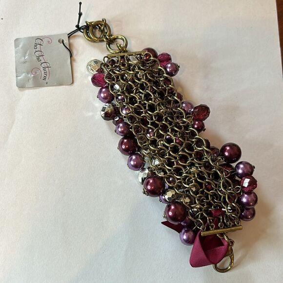 NWT Cha Cha Charm Women’s Multi Toned Purple Beaded Bauble Statement Bracelet - Picture 8 of 8